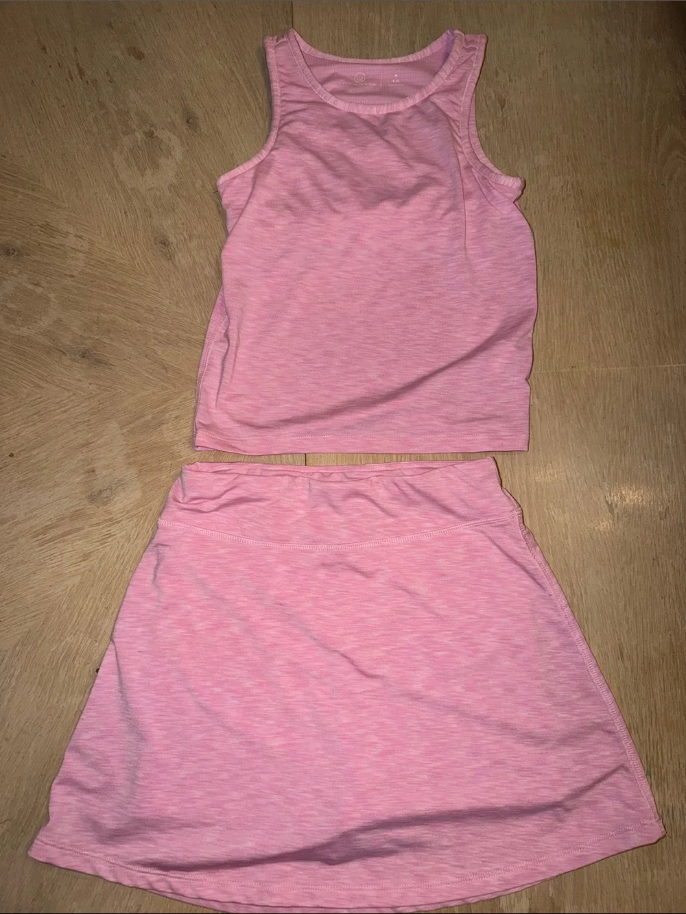 Kids Two-Piece Pink Tank with built in bra & Skort set.